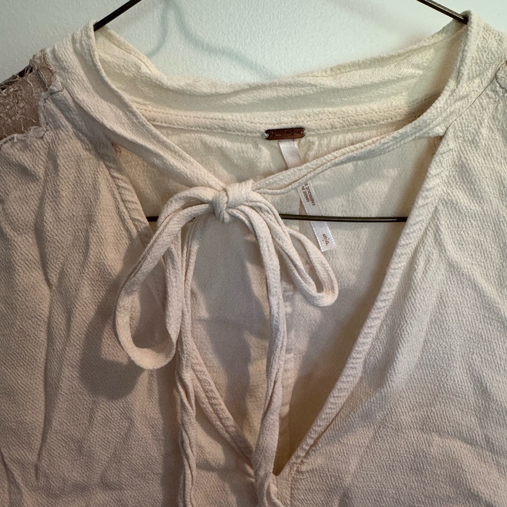 Free People Cream Blouse with Lace Sleeves - Picture 2 of 6
